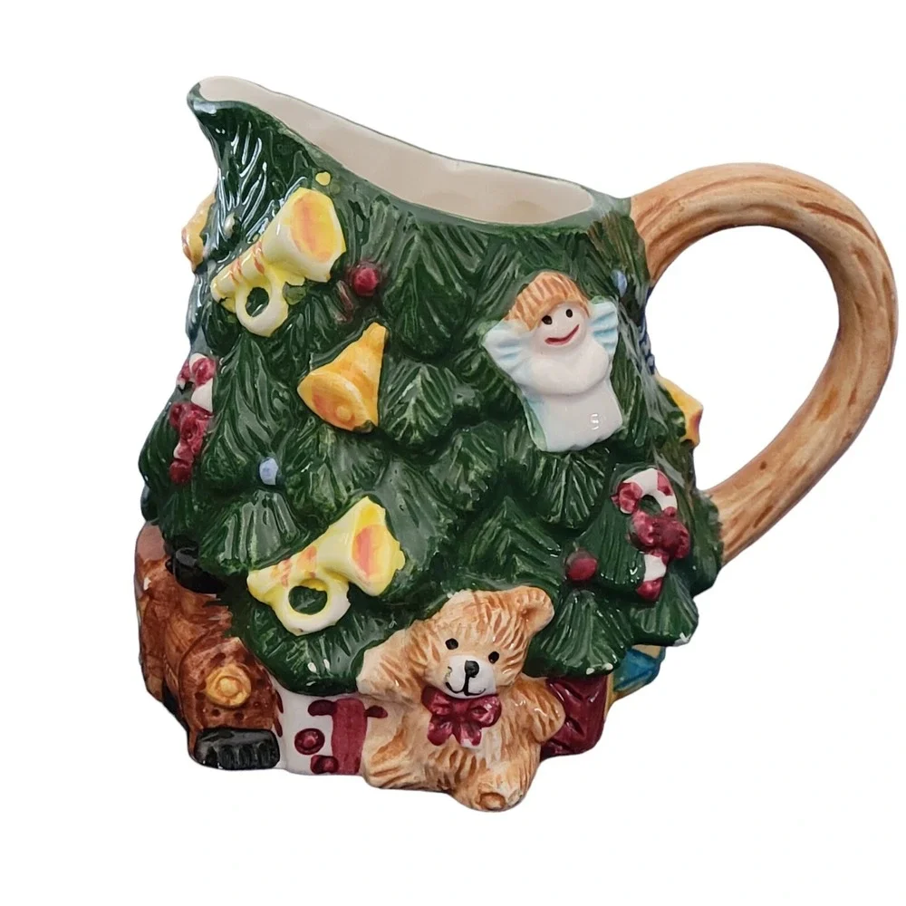 Home Trends Earthenware Christmas Tree Sugar Creamer NO SPOON Box 1995 Vintage